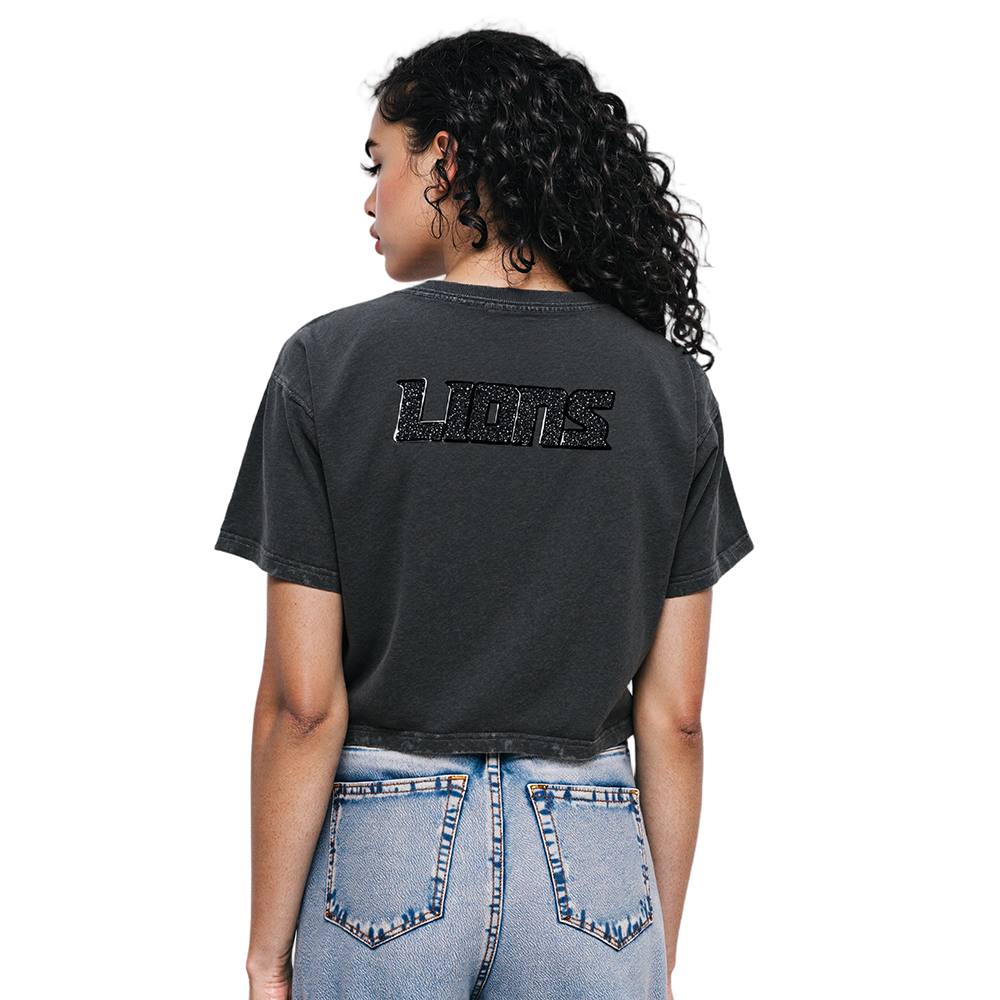 NFL DETROIT LIONS WASHED CRYSTALLINE WOMEN'S ENZYME WASH BOXY TEE (WASHED BLACK)
