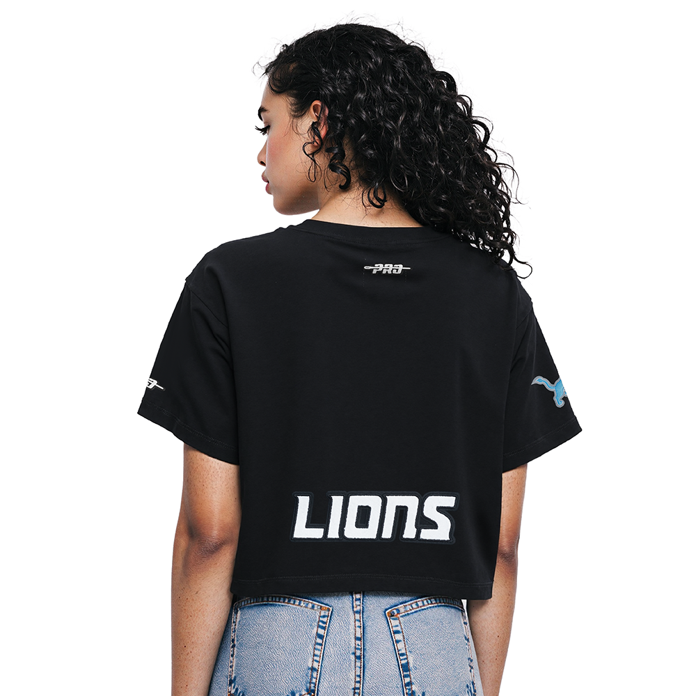 NFL DETROIT LIONS AMON RA ST. BROWN #14 CLASSIC PNN WOMEN'S SJ BOXY TEE (BLACK)