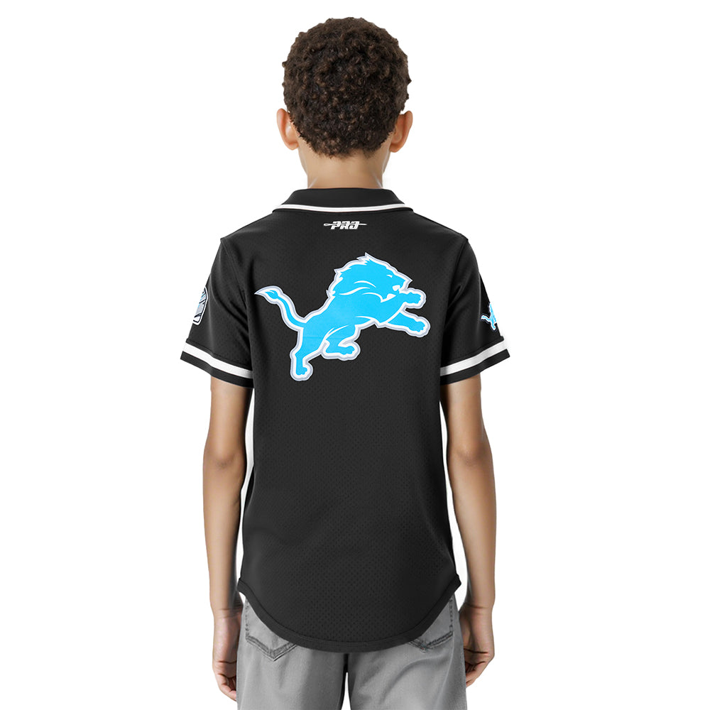 NFL DETROIT LIONS MESH BIG BOY'S MESH BUTTON DOWN SHIRT (BLACK)