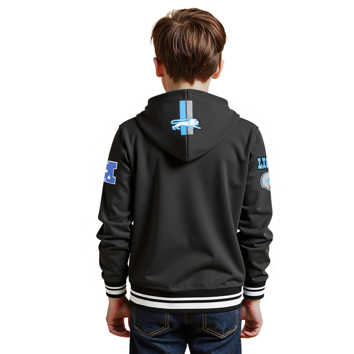 NFL DETROIT LIONS RETRO CLASSIC BIG BOYS RIB FLEECE PULLOVER HOODIE (BLACK)