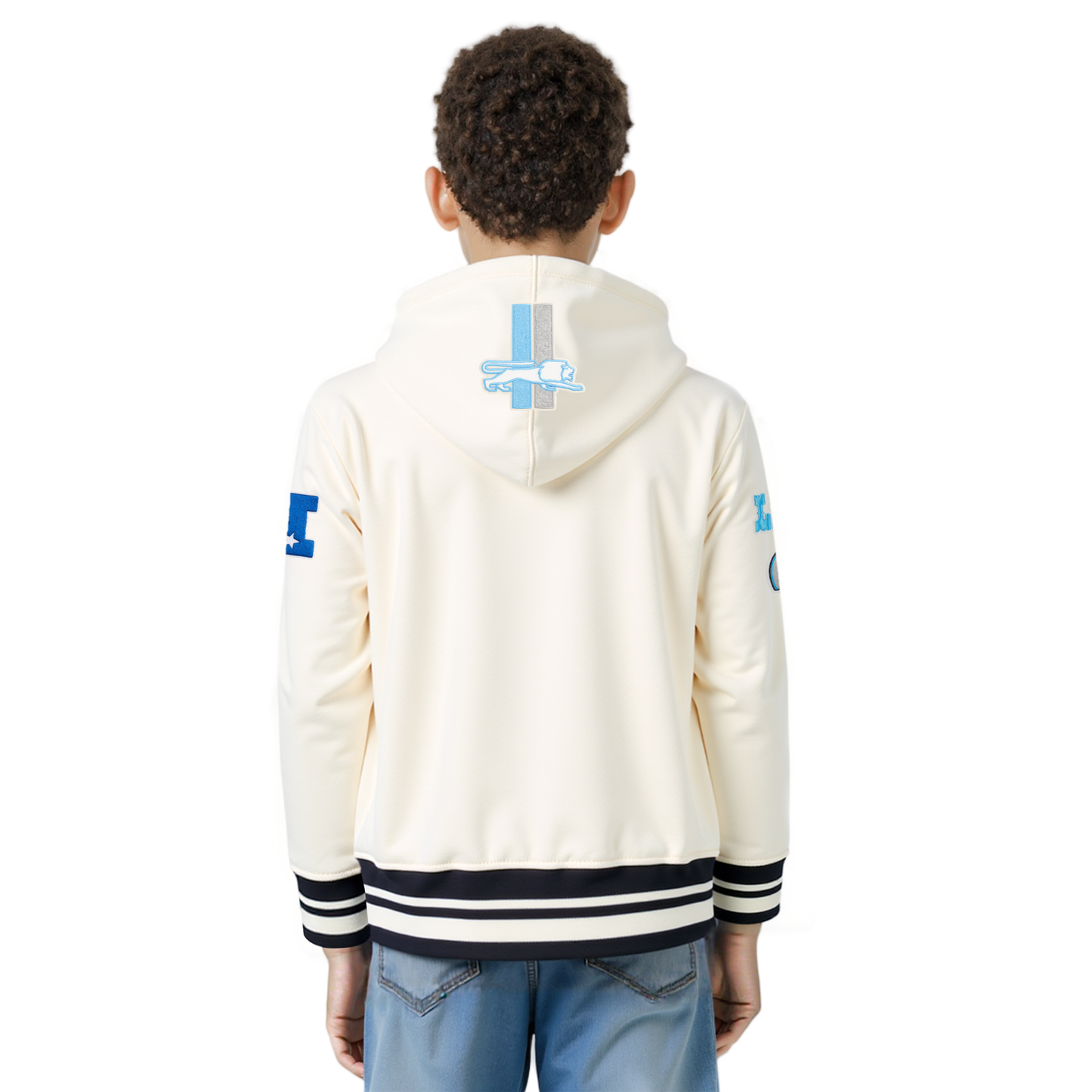 NFL DETROIT LIONS RETRO CLASSIC BIG BOYS RIB FLEECE PULLOVER HOODIE (EGGSHELL/ BLACK)