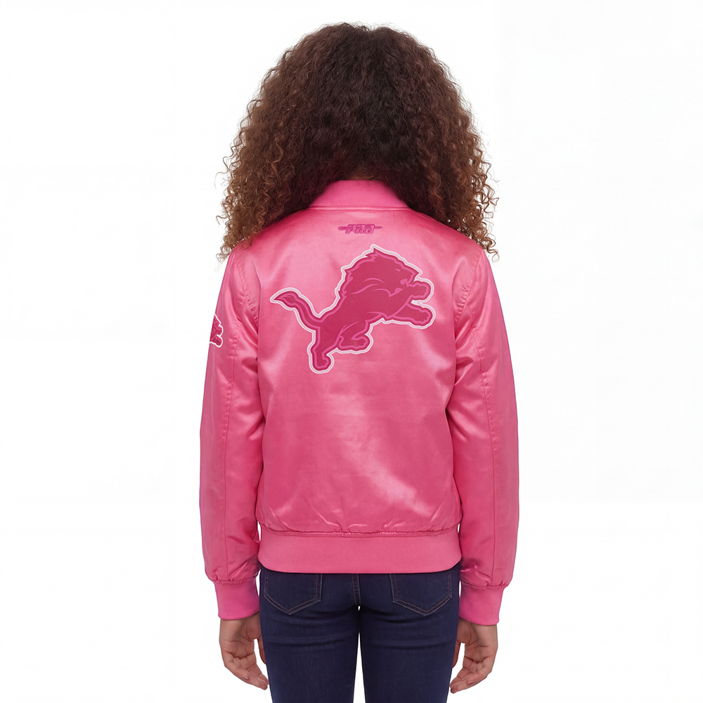 NFL DETROIT LIONS TRIPLE PINK BIG GIRLS  SATIN JACKET (BEETROOT PURPLE)