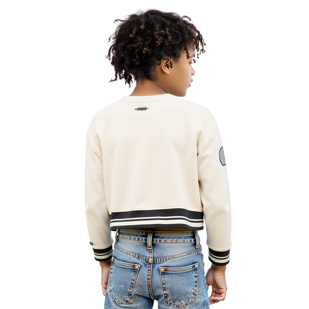 NFL DETROIT LIONS RETRO CLASSIC BIG GIRLS  RIB FLEECE CREWNECK (EGGSHELL/ BLACK)
