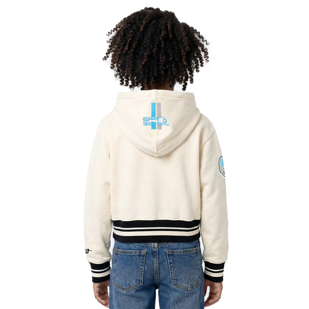 NFL DETROIT LIONS RETRO CLASSIC BIG GIRL'S RIB FLC PO HOODIE (EGGSHELL/ BLACK)