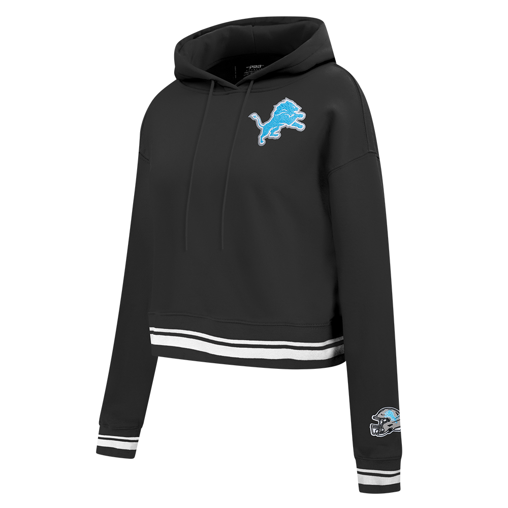 NFL DETROIT LIONS MASHUP WOMEN'S RIB CROPPED PO HOODIE (BLACK)