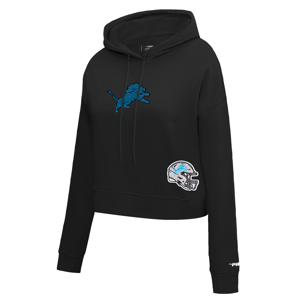 NFL DETROIT LIONS JEWELS WOMEN'S FLC CROPPED PO HOODIE (BLACK)