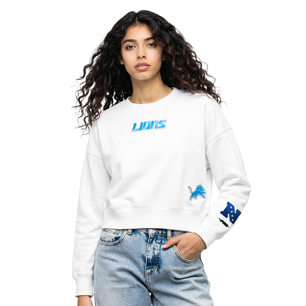NFL DETROIT LIONS WINGSPAN WOMEN'S FLC CREWNECK (WHITE)