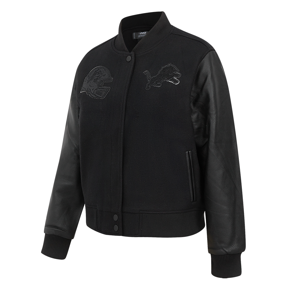 NFL DETROIT LIONS TRIPLE BLACK WOMEN'S WOOL VARSITY JACKET (TRIPLE BLACK WOMEN'S)