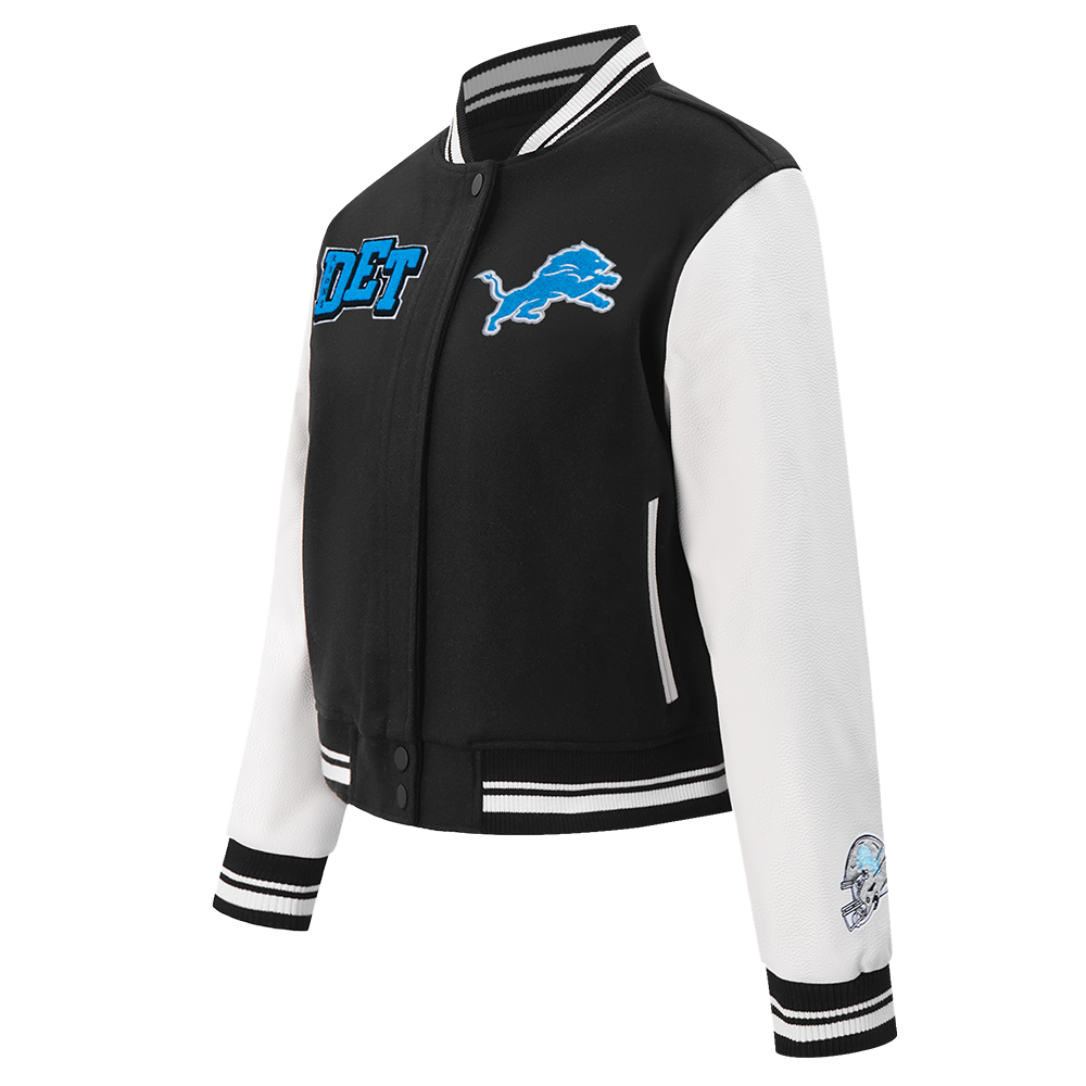 NFL DETROIT LIONS MASHUP WOMEN'S RIB WOOL VARSITY JACKET (BLACK/WHITE)