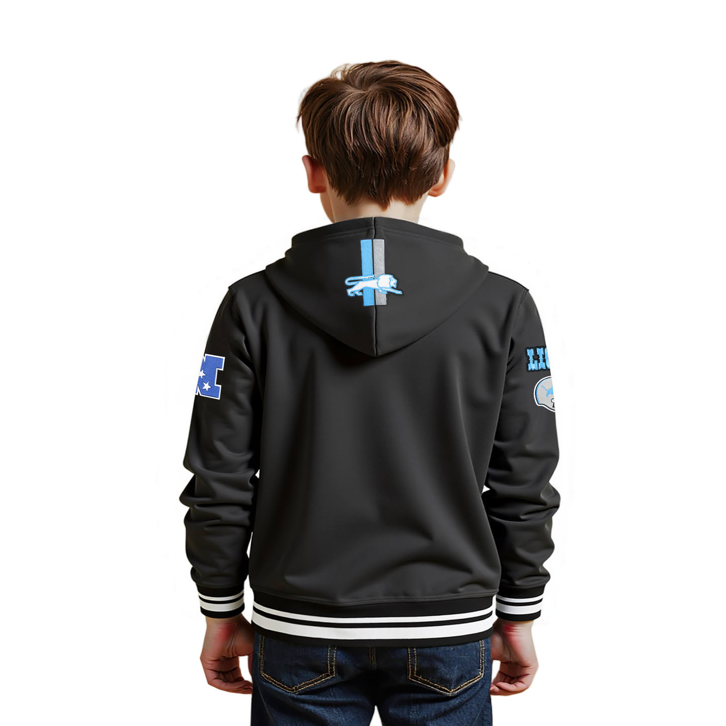 NFL DETROIT LIONS RETRO CLASSIC LITTLE BOYS RIB FLEECE PULLOVER HOODIE (BLACK)