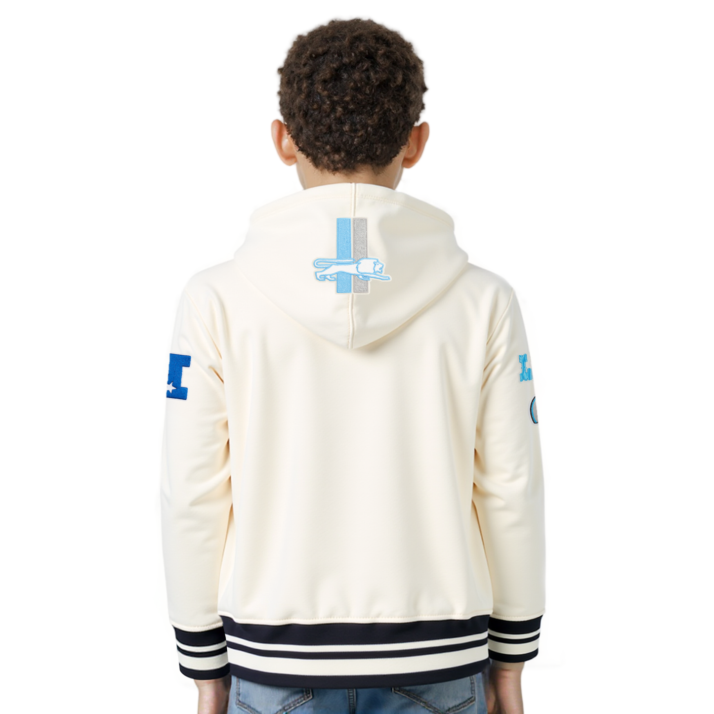 NFL DETROIT LIONS RETRO CLASSIC LITTLE BOYS RIB FLEECE PULLOVER HOODIE (EGGSHELL/ BLACK)