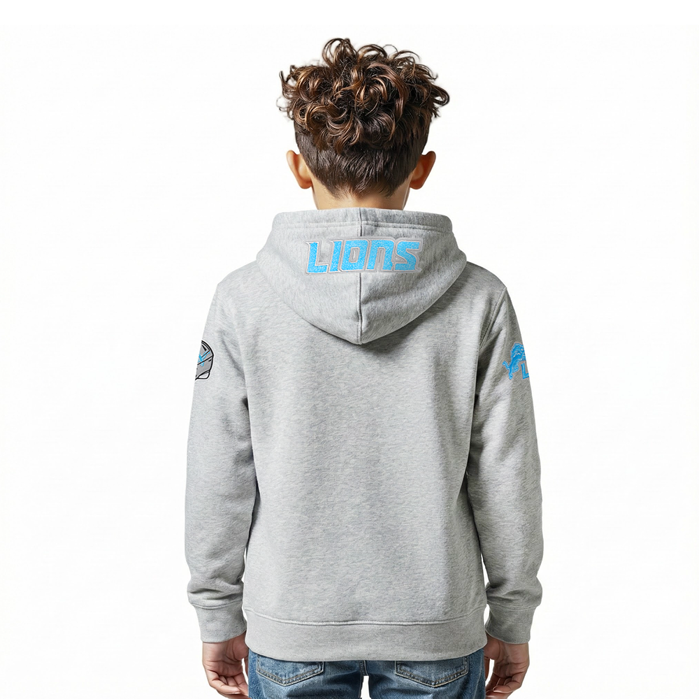 NFL DETROIT LIONS CLASSIC CHENILLE LITTLE BOY'S FLEECE PO HOODIE (HEATHER GREY)