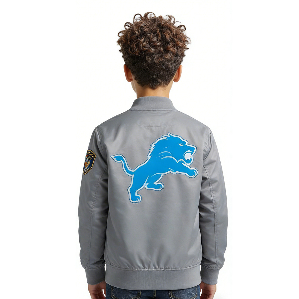 NFL DETROIT LIONS CLASSIC CHENILLE LITTLE BOY'S SATIN JACKET (GRAY)