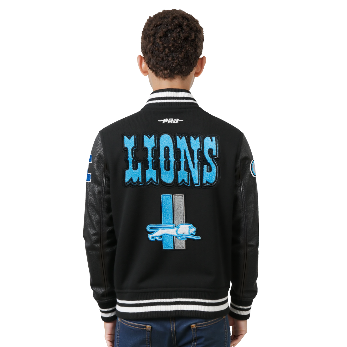 NFL DETROIT LIONS RETRO CLASSIC LITTLE BOYS RIB WOOL VARSITY JACKET (BLACK)
