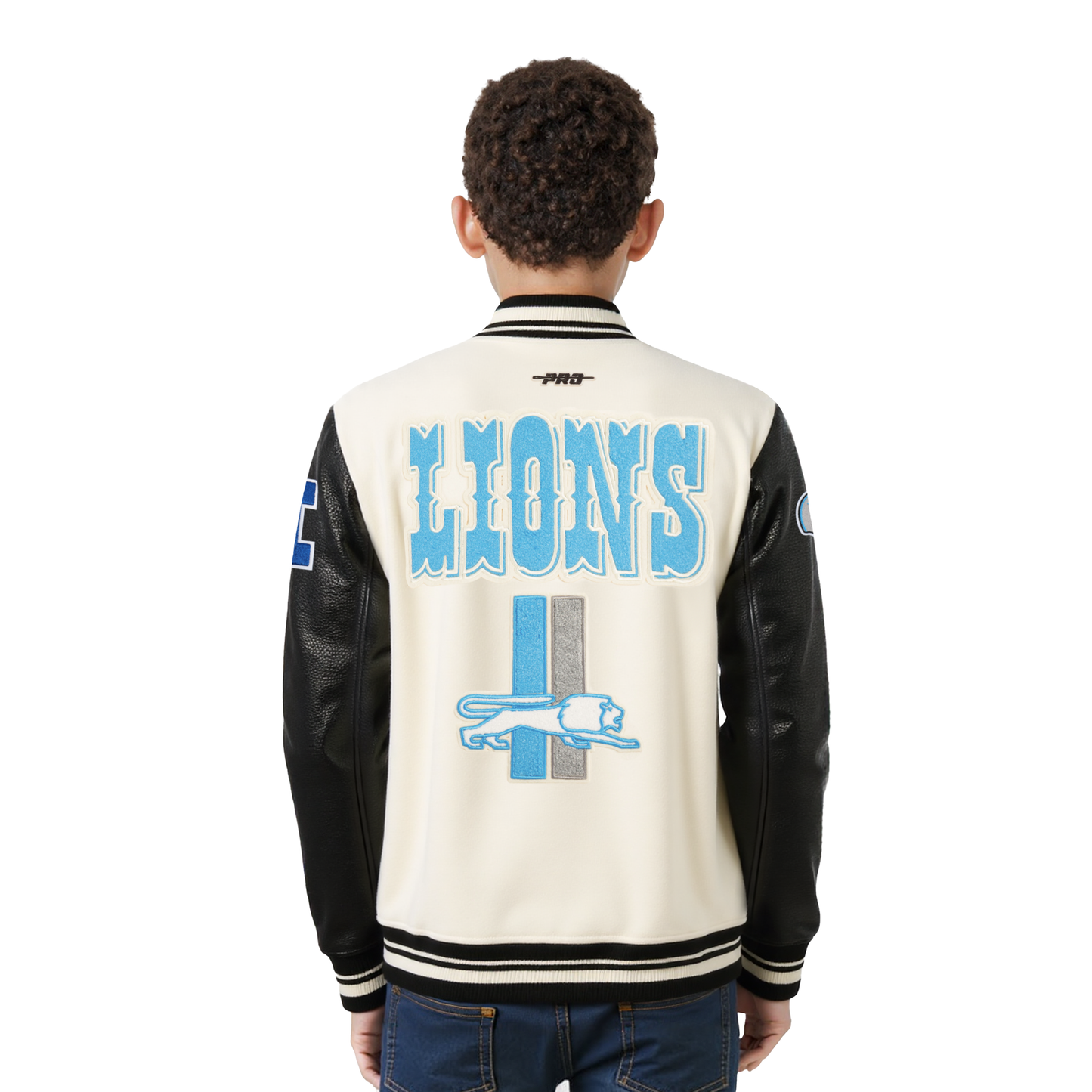 NFL DETROIT LIONS RETRO CLASSIC LITTLE BOYS RIB WOOL VARSITY JACKET (EGGSHELL/ BLACK)