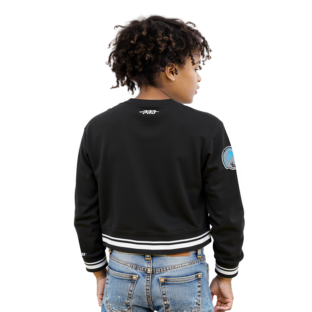 NFL DETROIT LIONS RETRO CLASSIC LITTLE GIRLS  RIB FLEECE CREWNECK (BLACK)