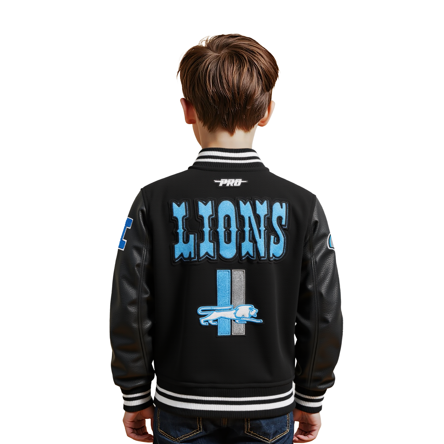 NFL DETROIT LIONS RETRO CLASSIC TODDLER BOYS RIB WOOL VARSITY JACKET (BLACK)