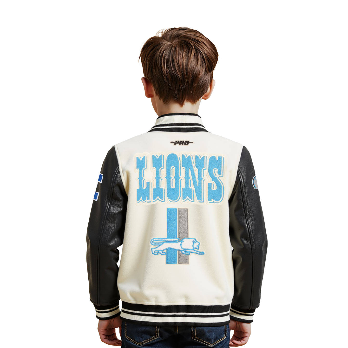 NFL DETROIT LIONS RETRO CLASSIC TODDLER BOYS RIB WOOL VARSITY JACKET (EGGSHELL/ BLACK)