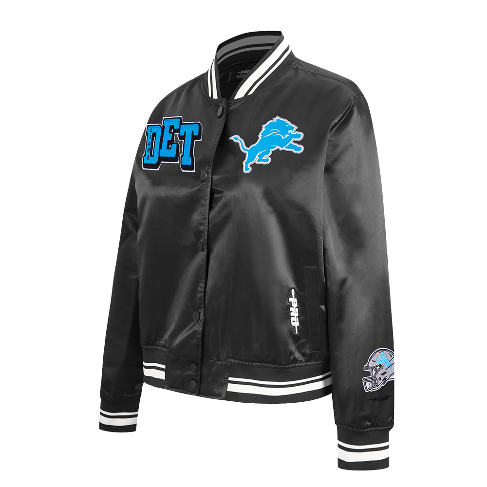 NFL DETROIT LIONS MASHUP WOMEN'S RIB SATIN JACKET (BLACK)