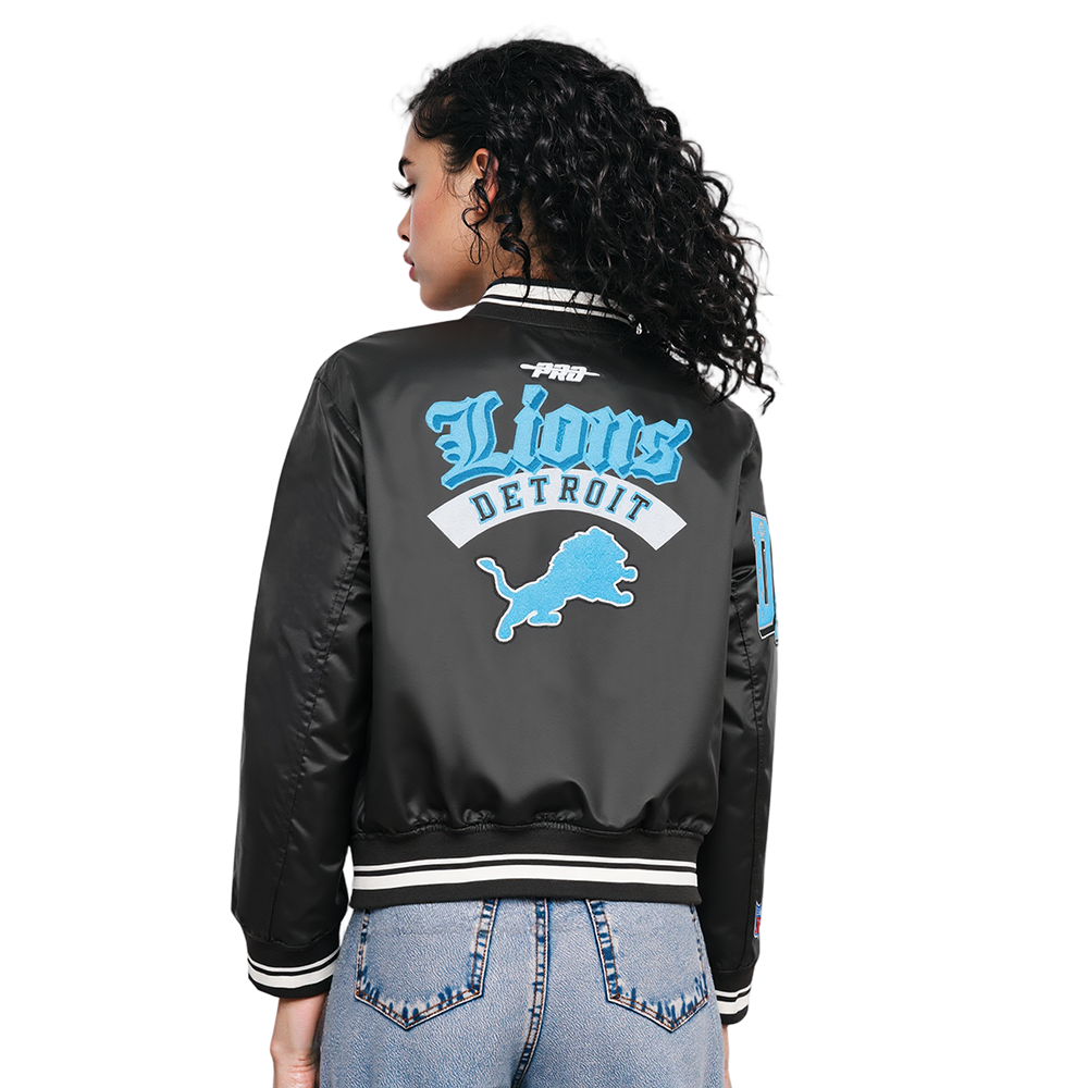 NFL DETROIT LIONS BEST OF WOMEN'S RIB SATIN JACKET (BLACK)