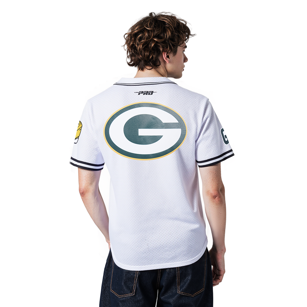 NFL GREEN BAY PACKERS MESH MEN'S BUTTON UP SHIRT (WHITE / BLACK / WHTE)