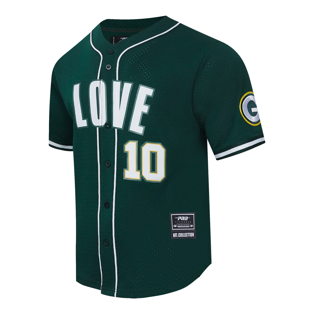 NFL GREEN BAY PACKERS JORDAN LOVE #10 CLASSIC MEN'S MESH BUTTON DOWN SHIRT (FOREST GREEN)