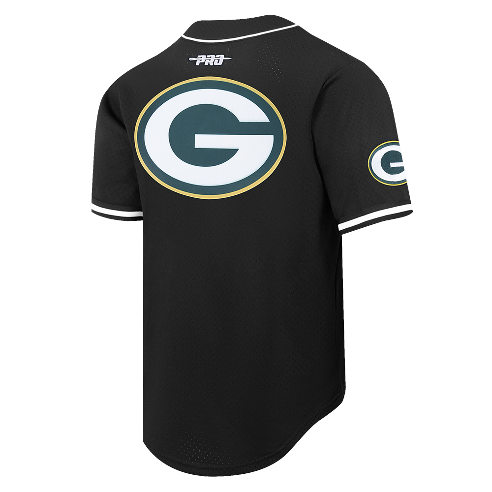 NFL GREEN BAY PACKERS JORDAN LOVE #10 CLASSIC MESH PNN MEN'S MESH BUTTON DOWN SHIRT (BLACK)