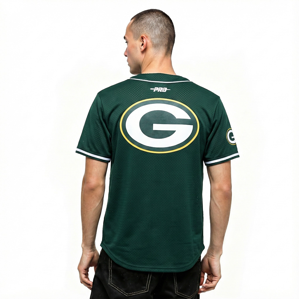 NFL GREEN BAY PACKERS JORDAN LOVE #10 CLASSIC MESH PNN MEN'S MESH BUTTON DOWN SHIRT (FOREST GREEN)
