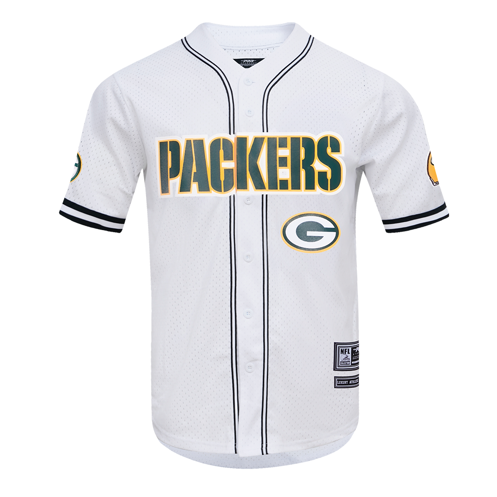 NFL GREEN BAY PACKERS MEN S MESH BUTTON UP JERSEY WHITE BLACK WHT Pro Standard
