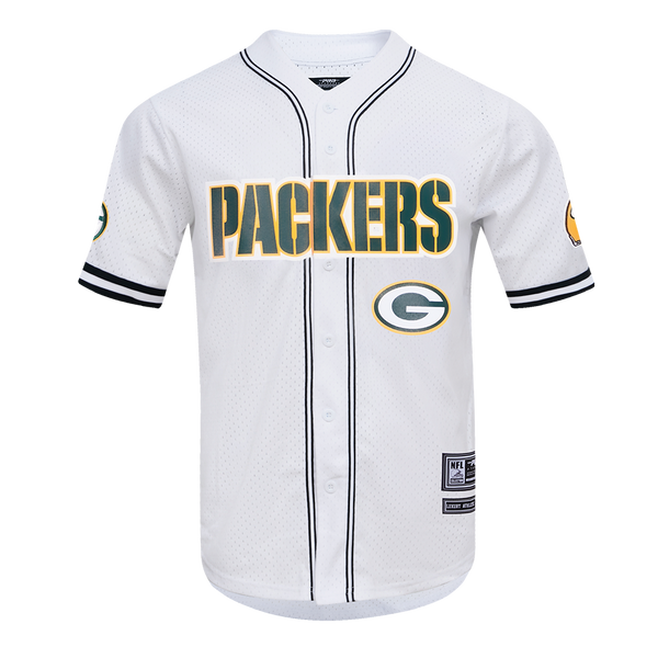 NFL GREEN BAY PACKERS MEN'S MESH BUTTON UP JERSEY (WHITE/BLACK)