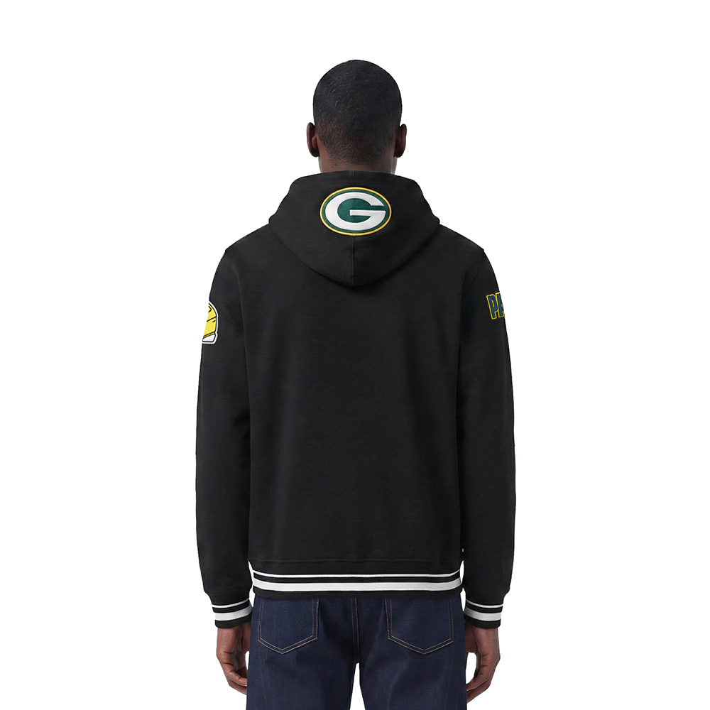 NFL GREEN BAY PACKERS SCRIPT TAIL MEN'S RIB FLC PO HOODIE (BLACK)