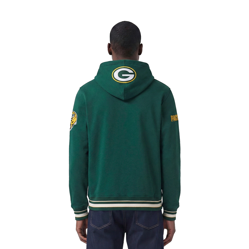 NFL GREEN BAY PACKERS SCRIPT TAIL MEN'S RIB FLC PO HOODIE (FOREST GREEN)