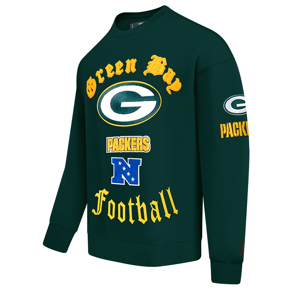 NFL GREEN BAY PACKERS OLD ENGLISH MEN'S CREWNECK (FOREST GREEN)