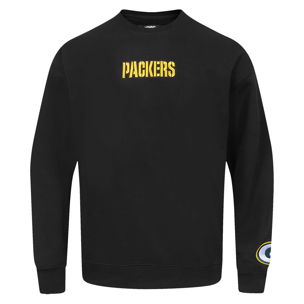 NFL GREEN BAY PACKERS WINGSPAN MEN'S DROP SHOULDER FLC CREWNECK (BLACK)