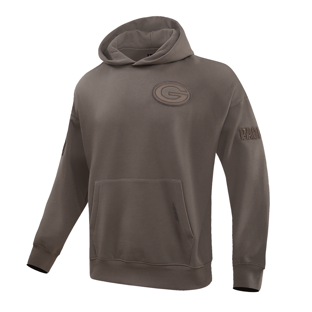 NFL GREEN BAY PACKERS NEUTRAL MEN'S DROP SHOULDER PULLOVER HOODIE (DARK TAUPE)