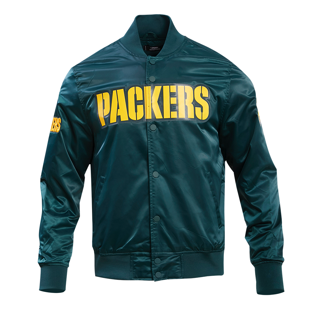 NFL GREEN BAY PACKERS BIG LOGO MEN’S SATIN JACKET (FOREST GREEN
