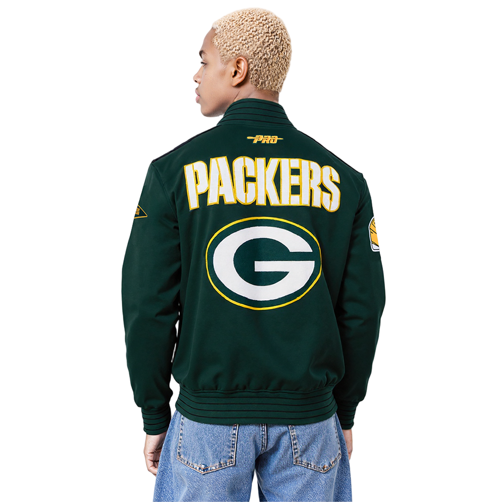 NFL GREEN BAY PACKERS PRO GAME DAY MEN'S DBL KNIT JACKET (FOREST GREEN/BLACK/WHITE)