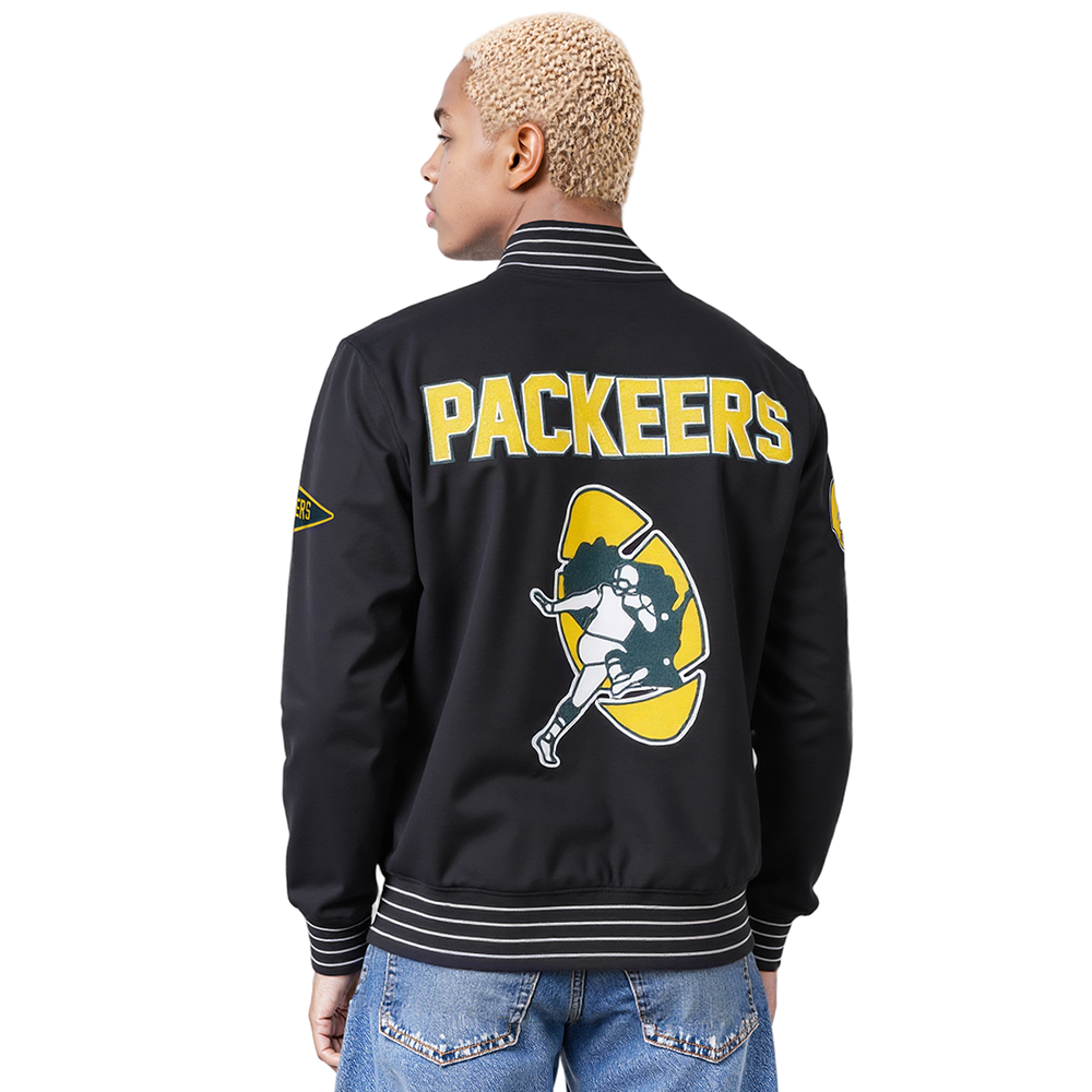 NFL GREEN BAY PACKERS PRO GAME DAY MEN'S RETRO JACKET (BLACK/SILVER/WHITE)