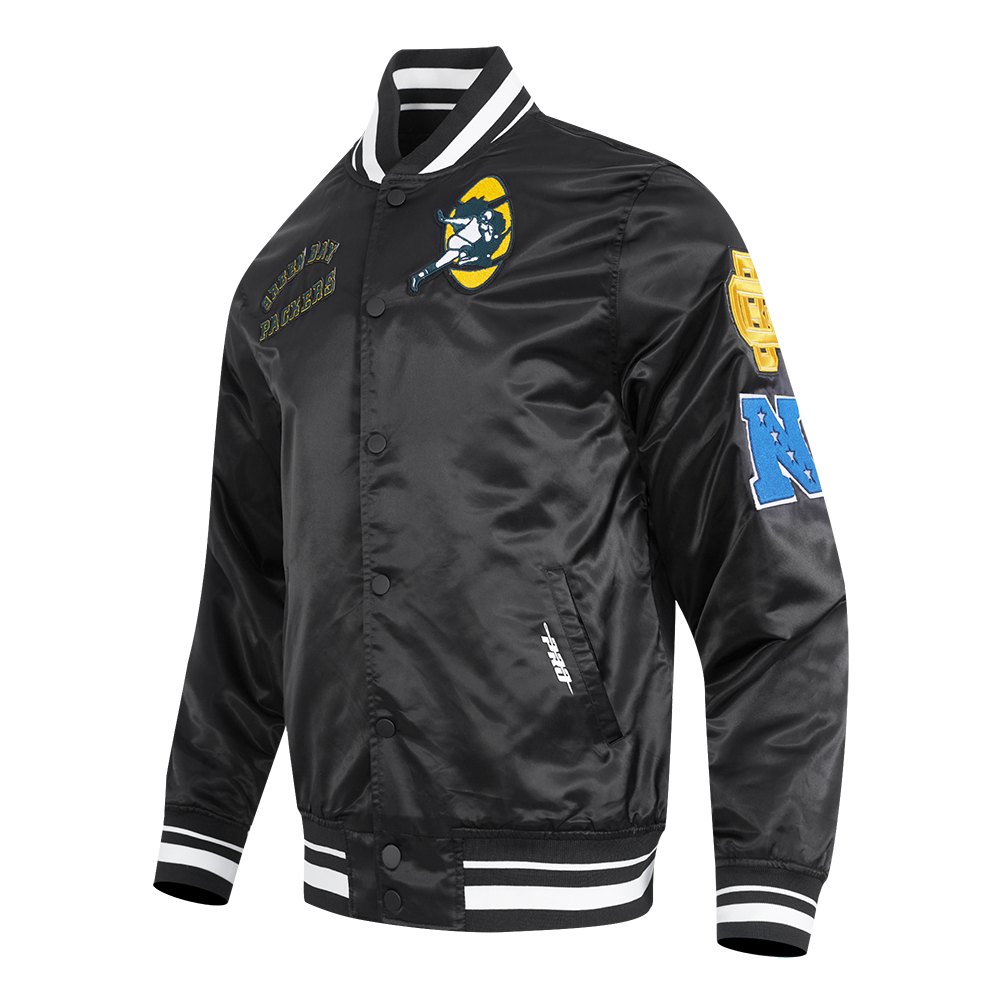 NFL GREEN BAY PACKERS RETRO CLASSIC MEN'S RIB SATIN JACKET (BLACK)