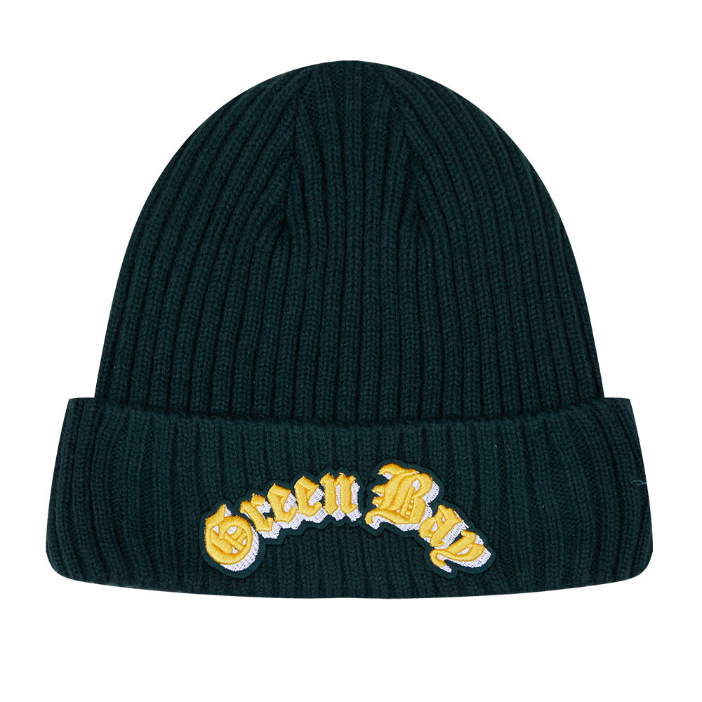 GREEN BAY PACKERS OLD ENGLISH BEANIE (FOREST GREEN)