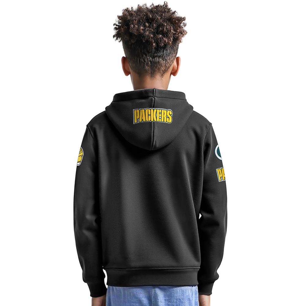 NFL GREEN BAY PACKERS CLASSIC BIG BOYS FLEECE PULLOVER HOODIE (BLACK)
