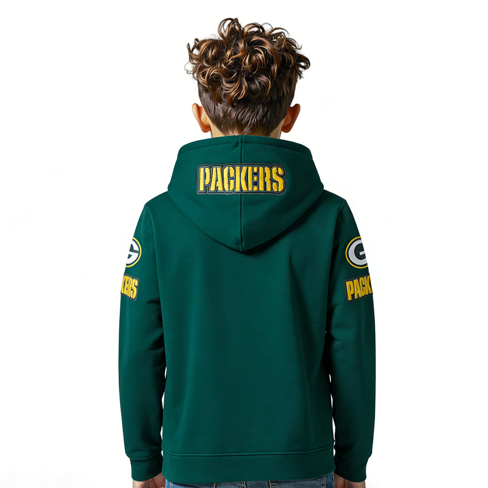NFL GREEN BAY PACKERS CLASSIC BIG BOY'S FLC FZ PO HOODIE (FOREST GREEN)