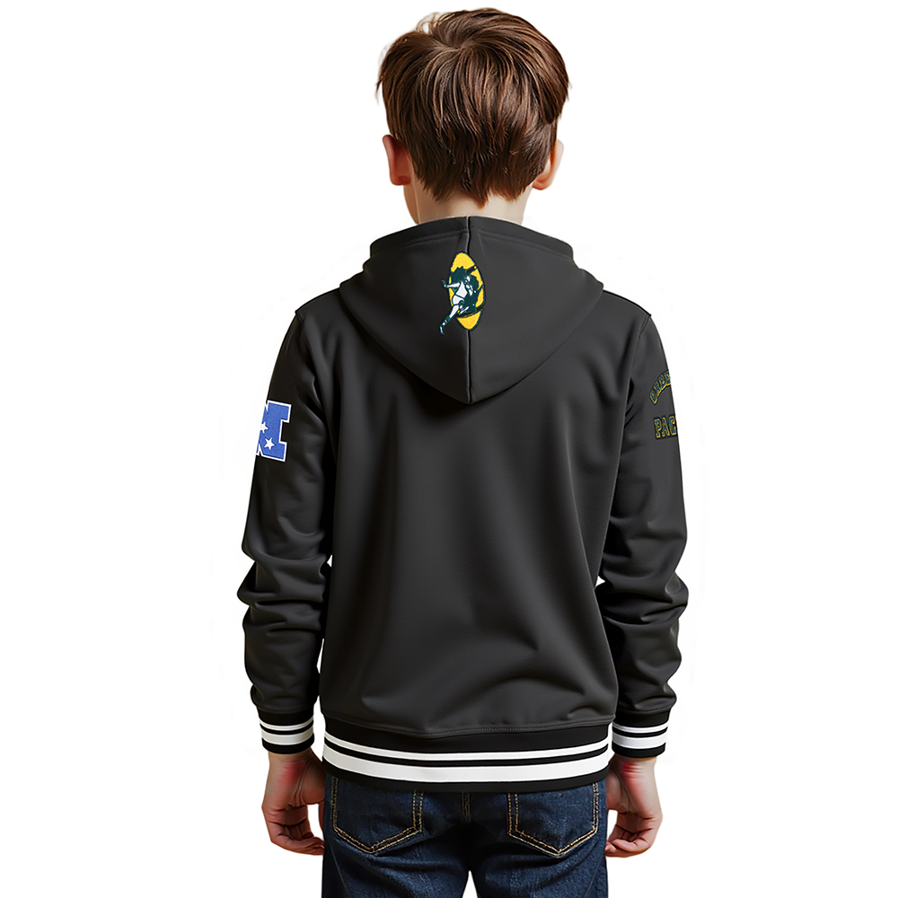 NFL GREEN BAY PACKERS RETRO CLASSIC BIG BOYS RIB FLEECE PULLOVER HOODIE (BLACK)