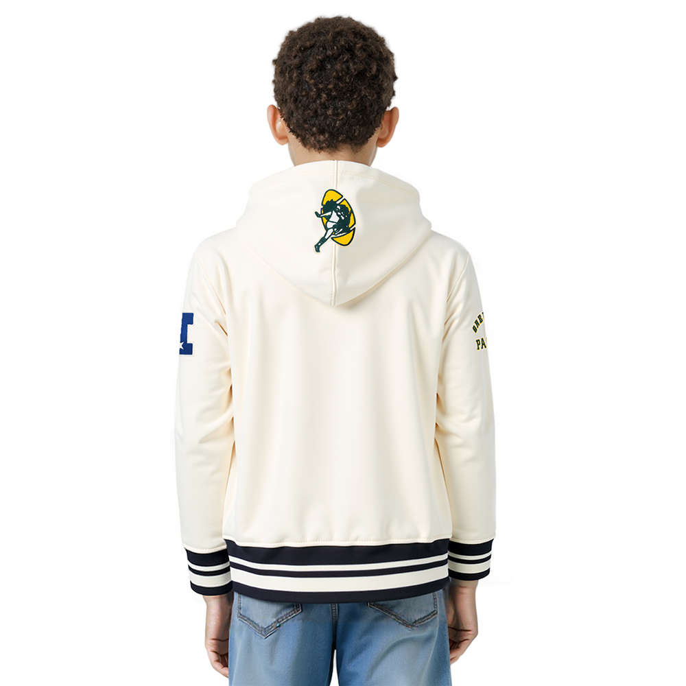 NFL GREEN BAY PACKERS RETRO CLASSIC BIG BOY'S RIB FLC PO HOODIE (EGGSHELL/ BLACK)