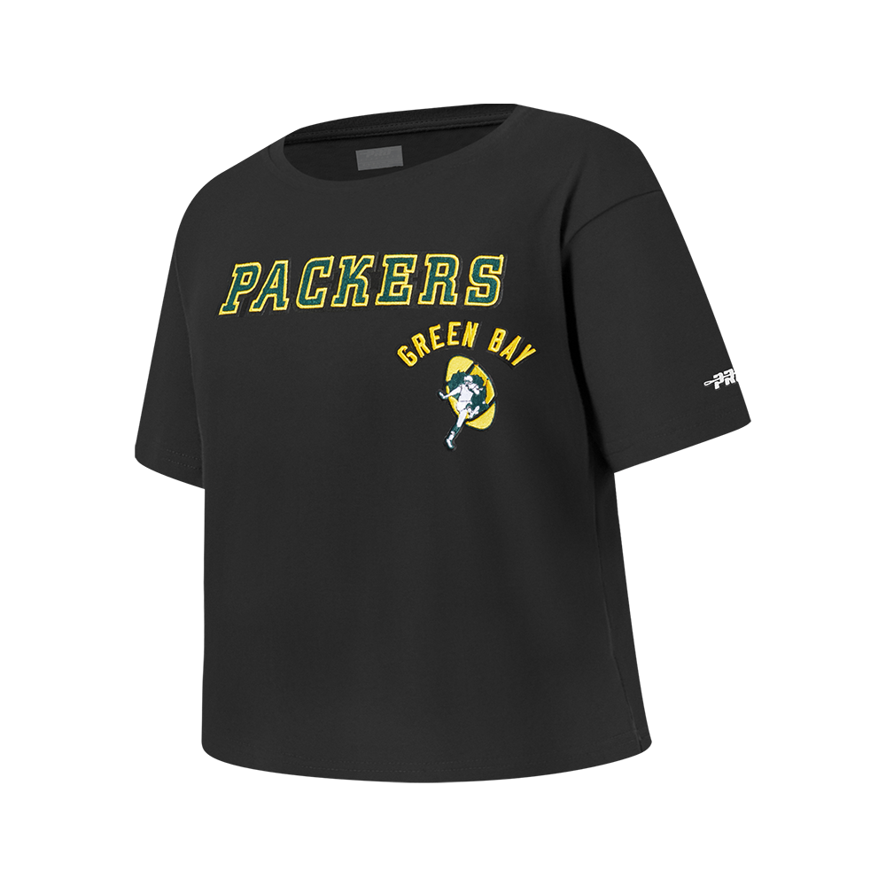 NFL GREEN BAY PACKERS RETRO CLASSIC BIG GIRLS SHORT SLEEVE BOXY TEE (BLACK)