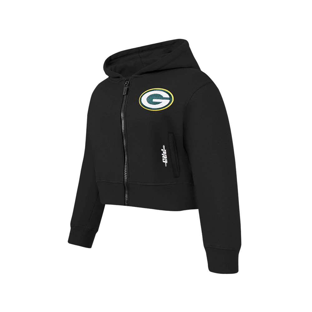 NFL GREEN BAY PACKERS CLASSIC BIG GIRLS FLEECE FULL ZIP HOODIE (BLACK)