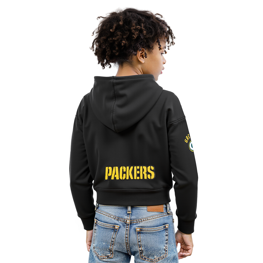 NFL GREEN BAY PACKERS CLASSIC BIG GIRLS FLEECE FULL ZIP HOODIE (BLACK)