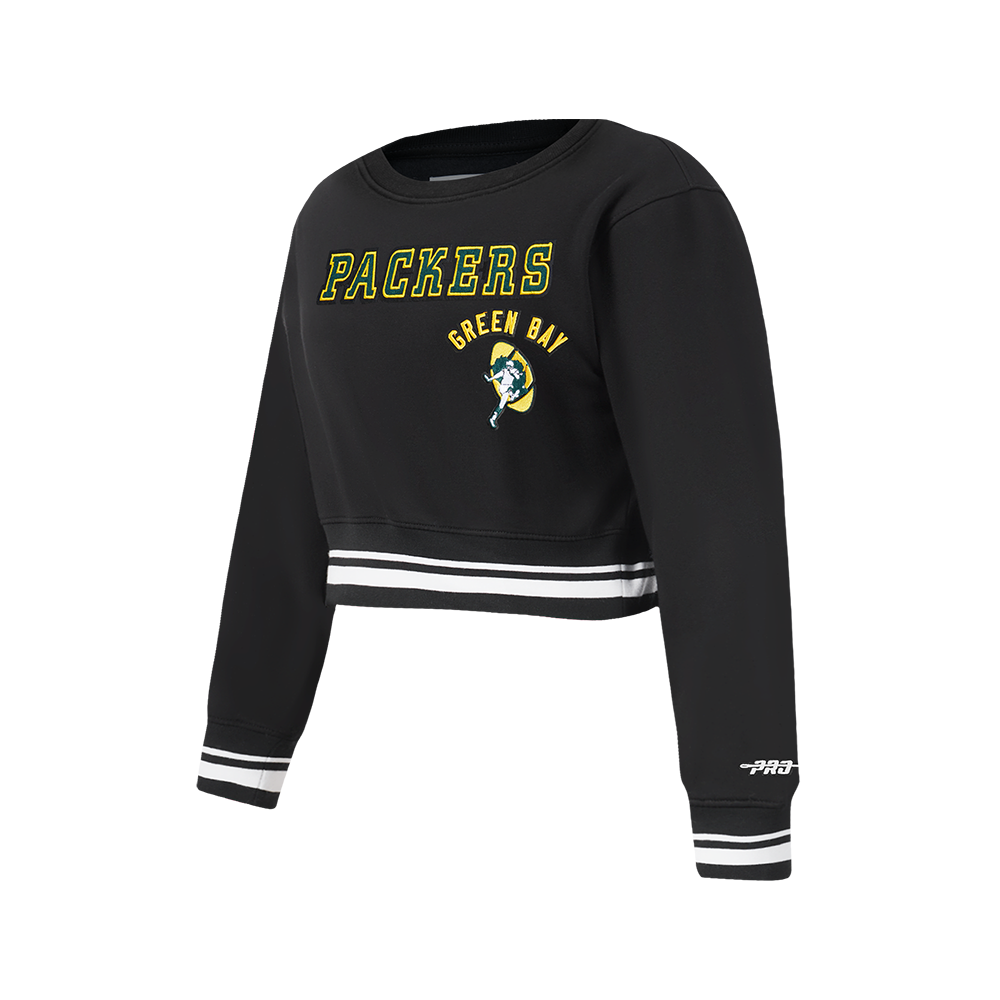 NFL GREEN BAY PACKERS RETRO CLASSIC BIG GIRLS  RIB FLEECE CREWNECK (BLACK)