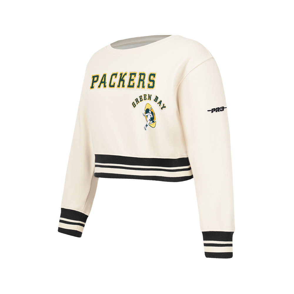 NFL GREEN BAY PACKERS RETRO CLASSIC BIG GIRL'S RIB FLC CREWNECK (EGGSHELL/ BLACK)