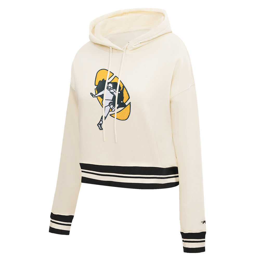 NFL GREEN BAY PACKERS RETRO CLASSIC WOMEN'S RIB CROPPED PO HOODIE (EGGSHELL/ BLACK)